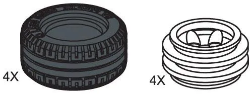 LEGO 970112-1 Small Lawn Tire & Hub (4 tires 4 hubs)