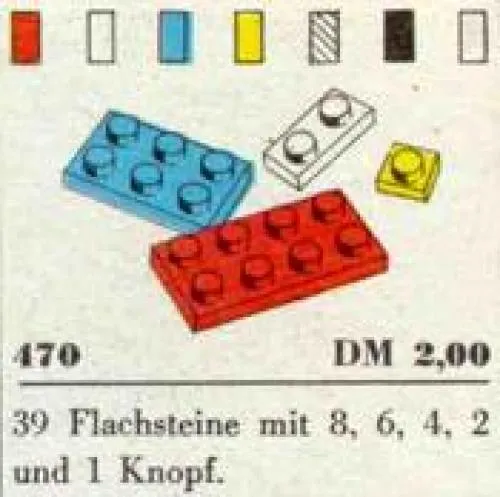 LEGO 470-1 1 x 1, 1 x 2, 2 x 2, 2 x 3, 2 x 4 Plates (System)