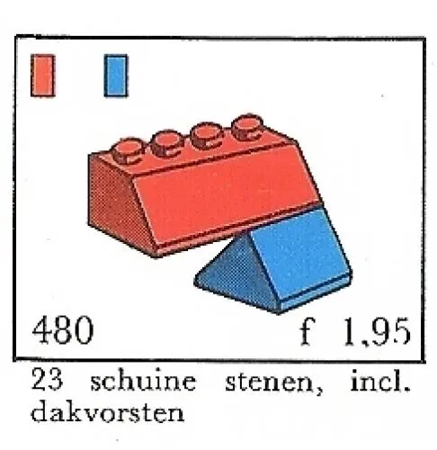 LEGO 480-6 Slopes and Slopes Double 2 x 4, Red (System)