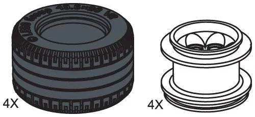 LEGO 970111-1 Large Lawn Tire & Hub (4 tires 4 hubs)