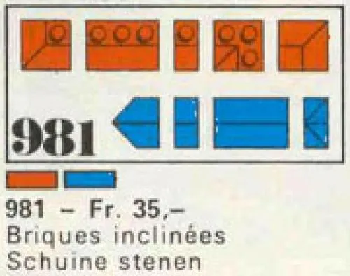 LEGO 981-1 34 sloping profile bricks, including profile peak bricks, Red