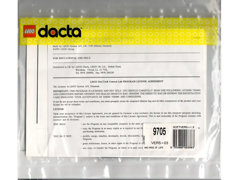 LEGO 9705-1 Control Lab Software - DOS/Windows
