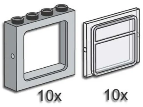 LEGO 3733-1 Gray Windows with Clear Panes