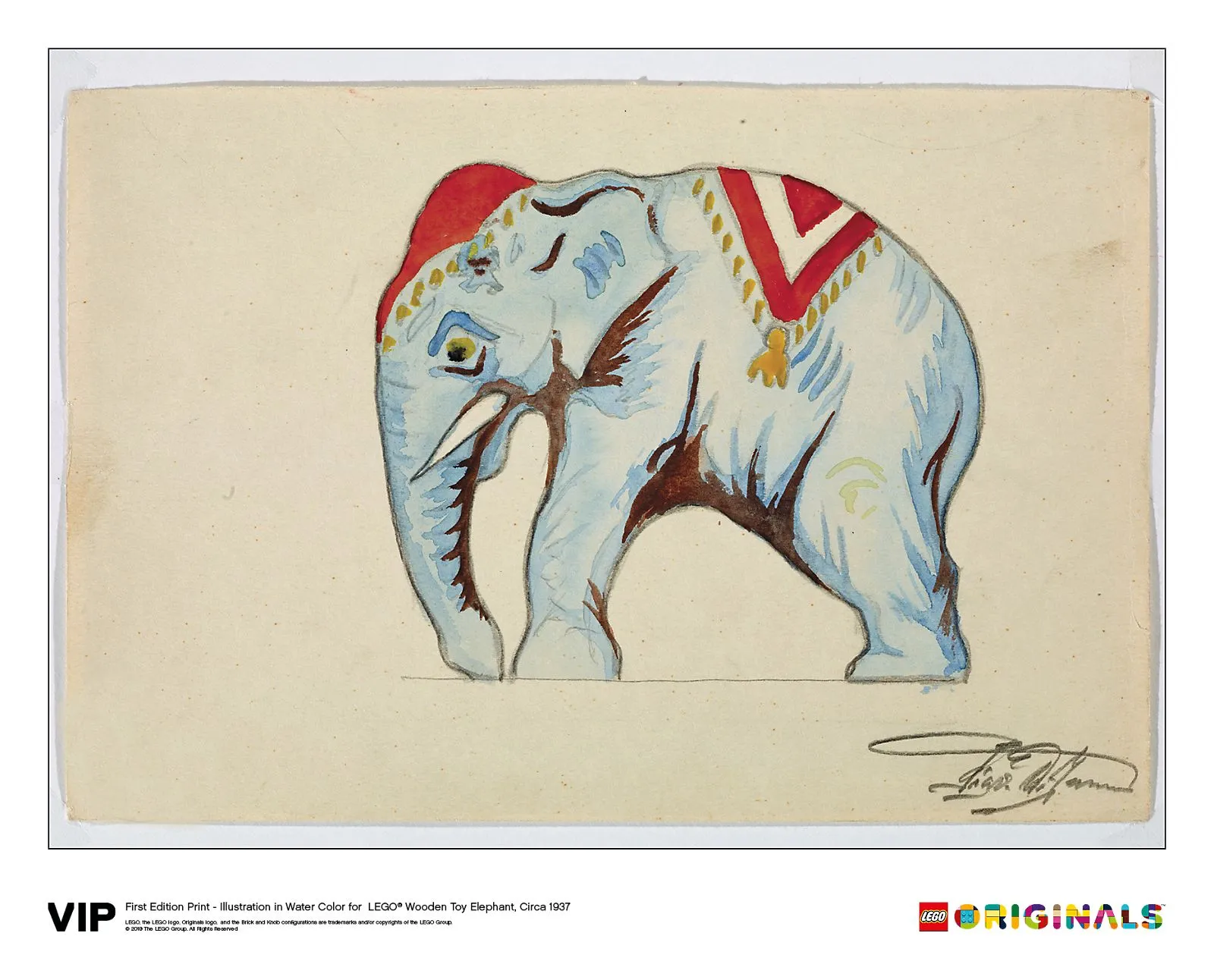 LEGO 5005997-1 1st Edition Elephant Water Colour Print, Circa 1937