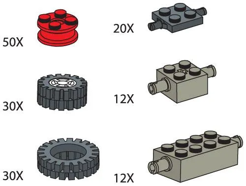 LEGO 970684-1 Wheels (Tires hubs axle plates and bricks)
