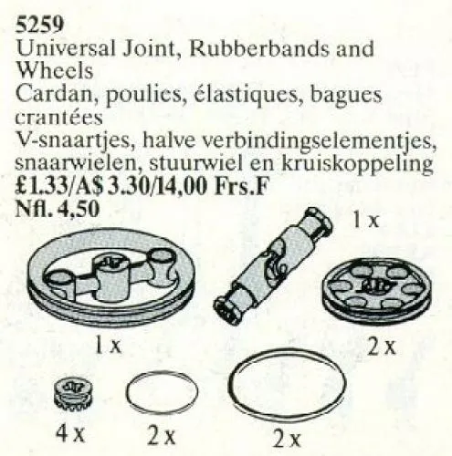 LEGO 5259-1 Universal Joint, Rubber Bands, and Wheels